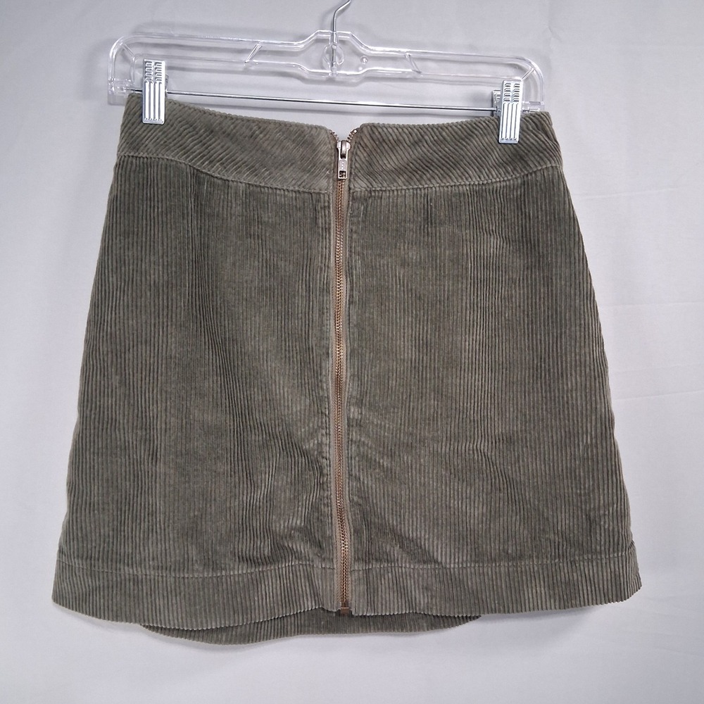American‎ Apparel 100% Cotton Corduroy Zip Front Mini Skirt Size S Army Green